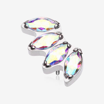 Implant Grade Titanium OneFit Threadless Brilliant Marquise Sparkle Fan Top Part-Aurora Borealis